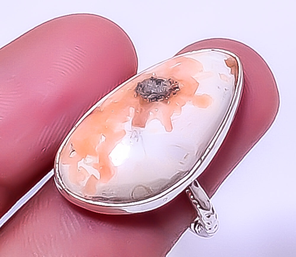 Orange Scolecite Gemstone Ring in 925 Sterling Silver Fine Art Jewelry RR5824-19
