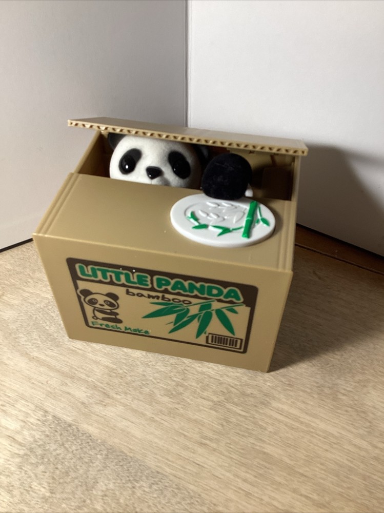 Cute Panda Automated Piggy Bank Money Box Stealing Coin Saving Works READ-image
