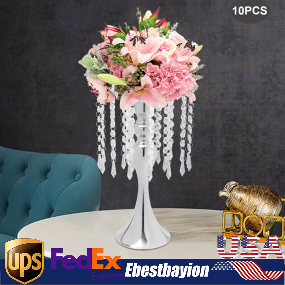 10 pcs Crystal Flower Stand Wedding Centerpieces Tables Metal Flower Vase Decor