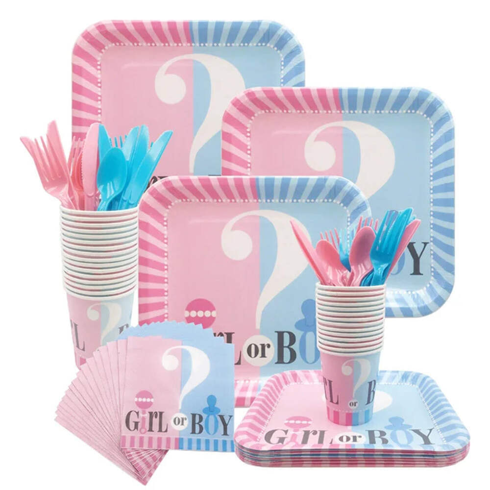 Gender Reveal Disposable Tableware Set Baby Shower Boy Or Girl Plate Napkin Tabl