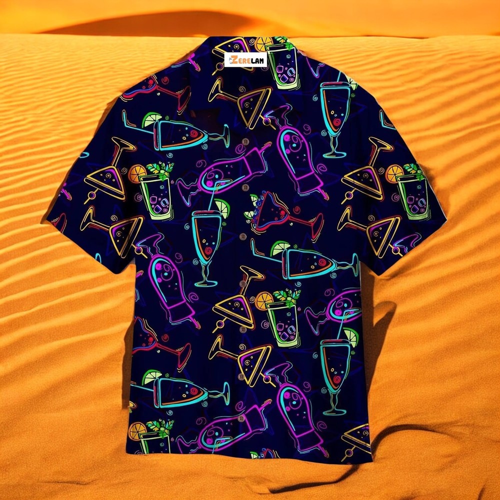 Neon Galaxy Margarita Cocktails Retro Hawaiian Shirt