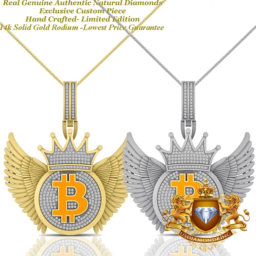 0.89ctw Real Diamond Winged Cryptocurrency Charm Pendant-image