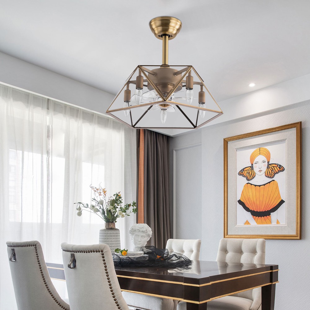 Farmhouse Industrial Caged Ceiling Fan with Remote LED Light and Timer