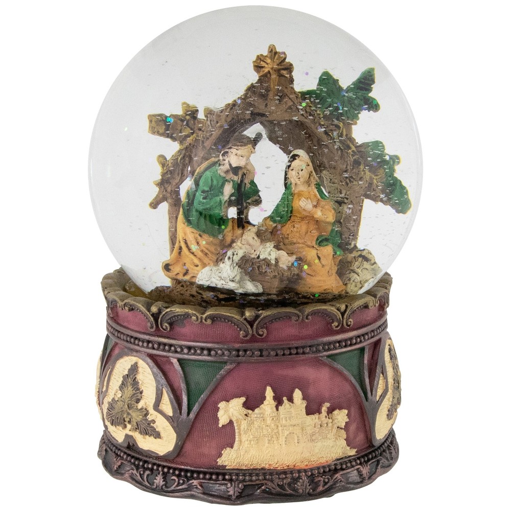 5.75 Inch Holy Family Nativity Christmas Snow Globe with Festive Decor