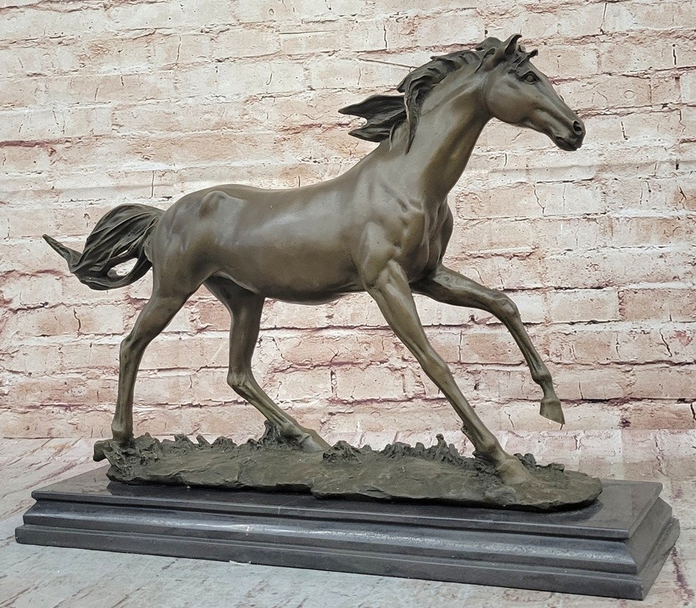 61cm Art Deco Bronze Marble Horse Statue - Elegant Equine Decor Steed Sculpture
