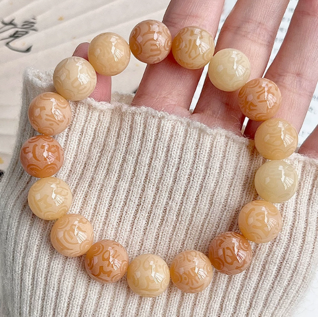 Natural 12mm Buddhist bead bracelet, prayer bead jade elastic bracelet, handmade
