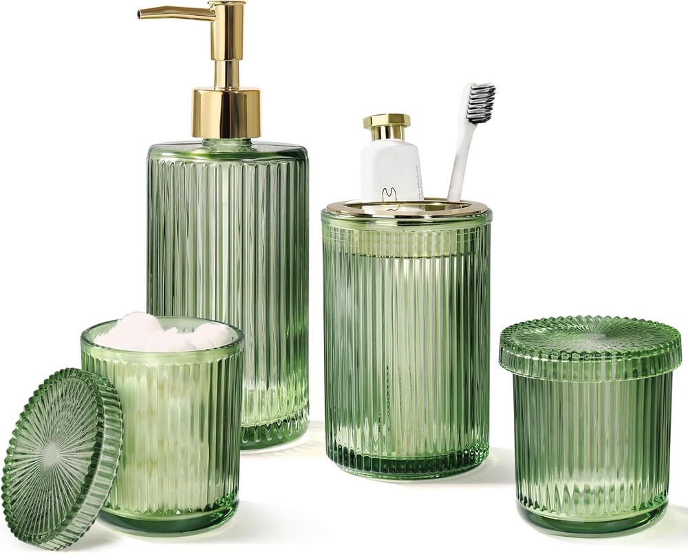 Green Glass Bathroom Accessories 4 Pcs, Set, Soap