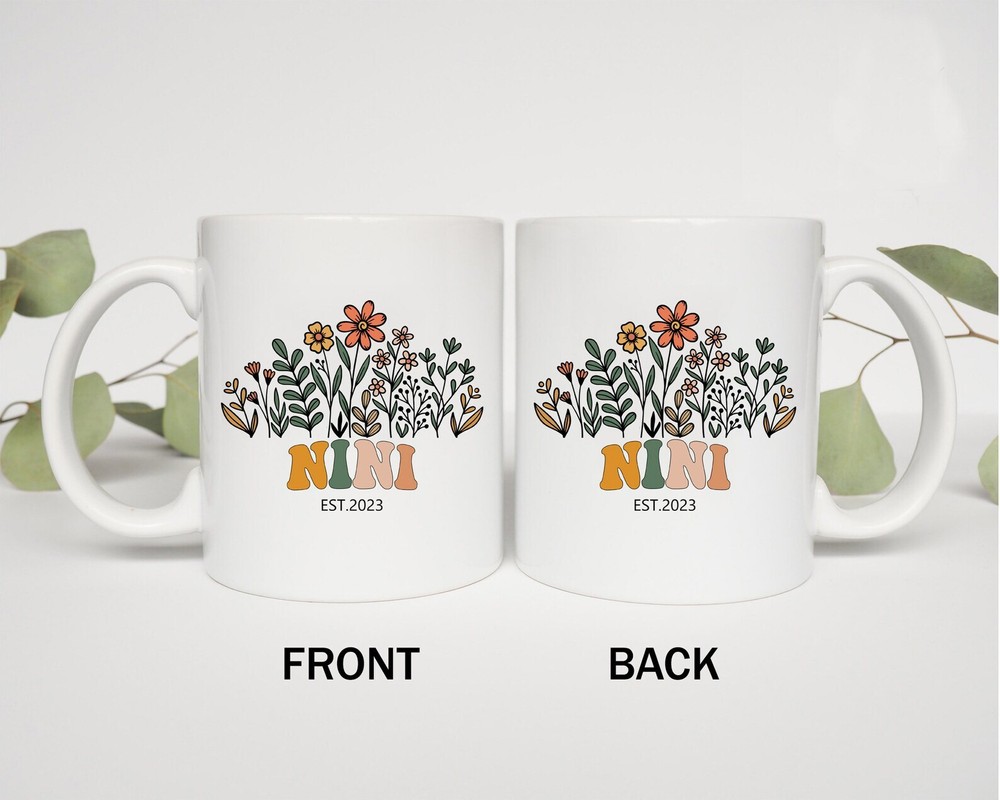 Nini Est 2023 Mug Promoted To Nini Nini Wildflowers Retro Coffee Cup Pregnancy A