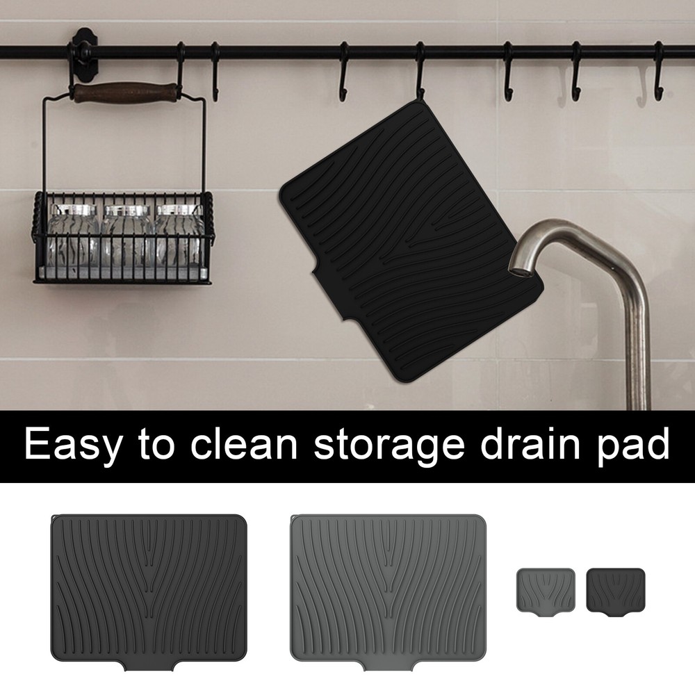 2 Pcs Silicone Dish Drying Mat Nonslip Dish Drainer Mat with Drain Lip♔