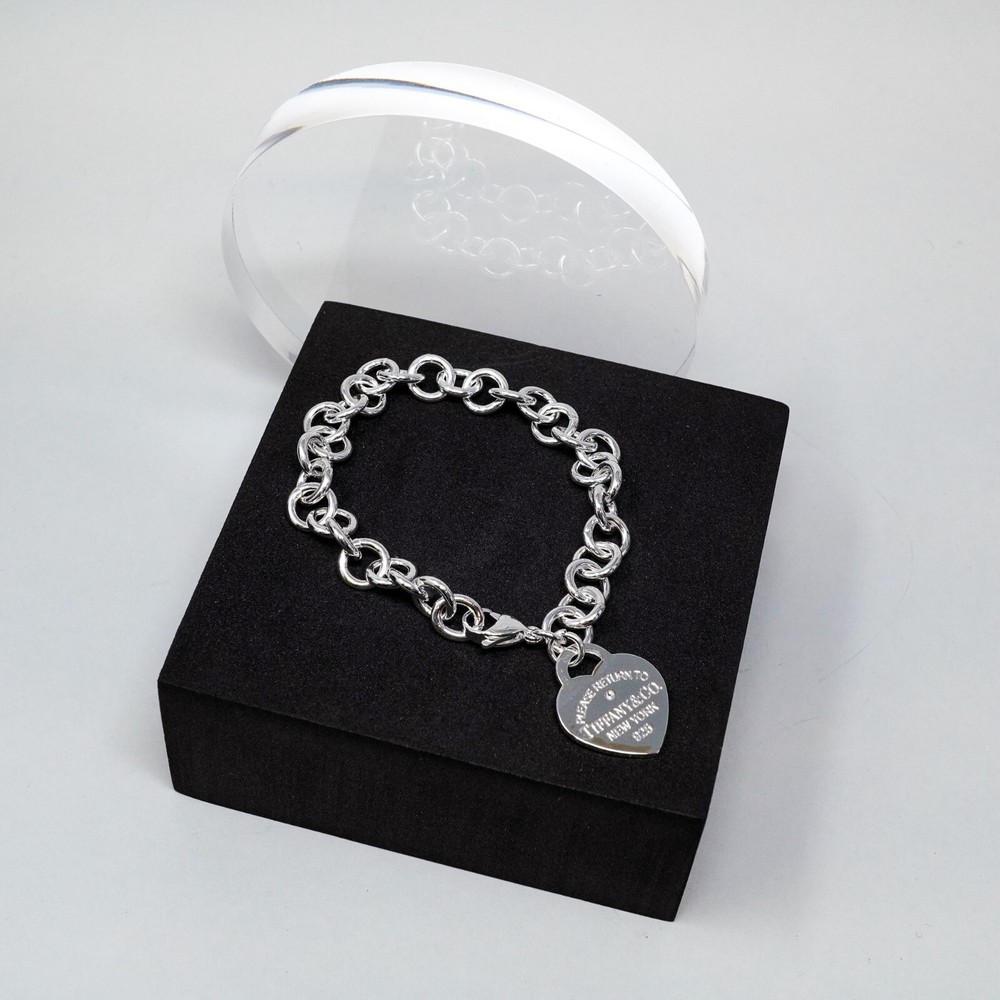 Tiffany & Co. 925 Silver Heart Tag Bracelet 20cm With Gift Box Set