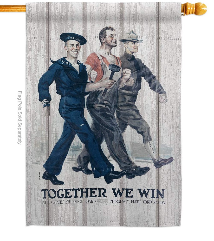 Together We Win House Flag Armed Forces Navy USN Seabee United State American...