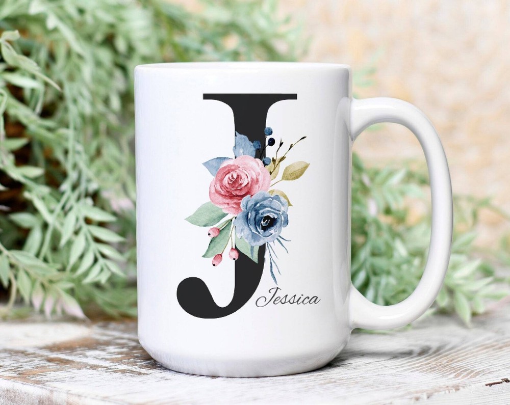 Monogram Initial Large Ceramic Mug Personalized Coffee Mug Coffee Bar Decor Pers