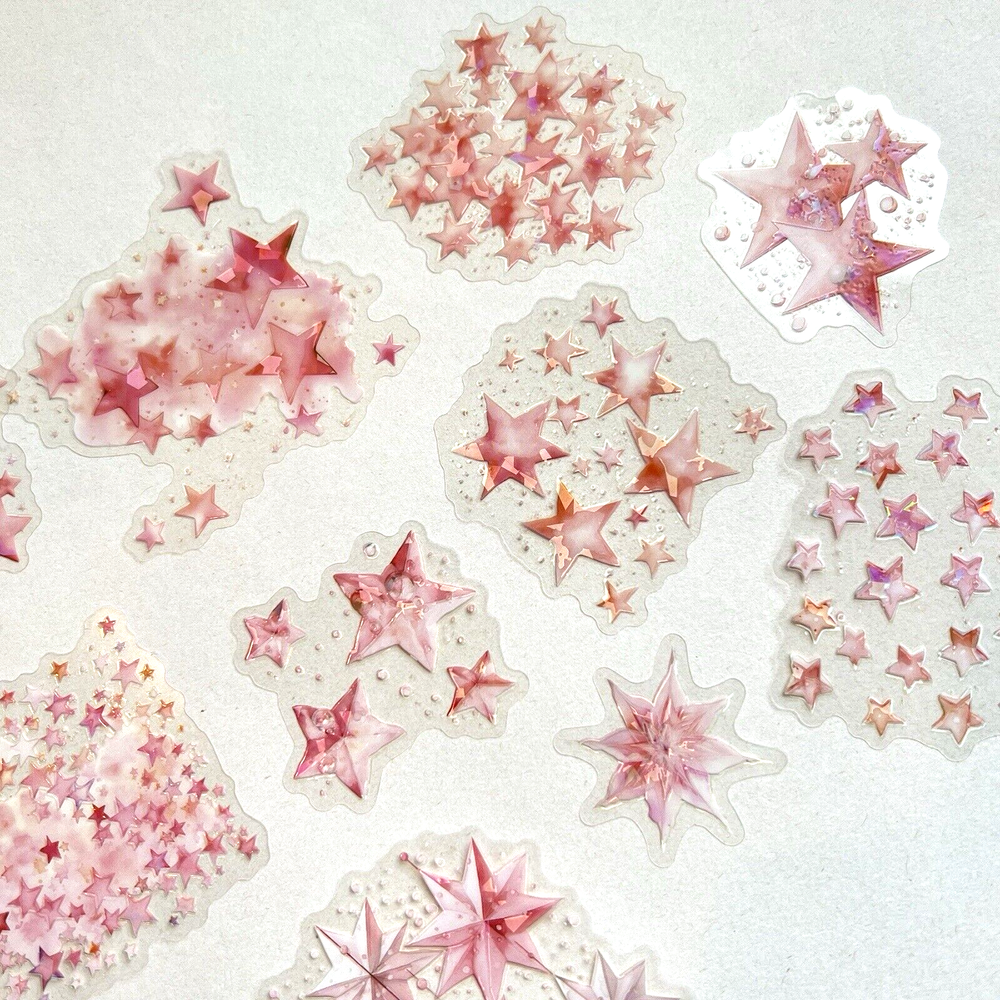 Holographic Pink Star Stickers Celestial Scrapbooking Collage Journals Cards
