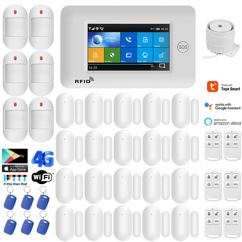 A27 Tuya APP Alexa WiFi+4G SMS Wireless Touch Keypad Home Security Alarm System