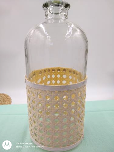 Glass Cane Weaved Jar Vase Jug Bottle Holder Floral Round Farmhouse Boho 10
