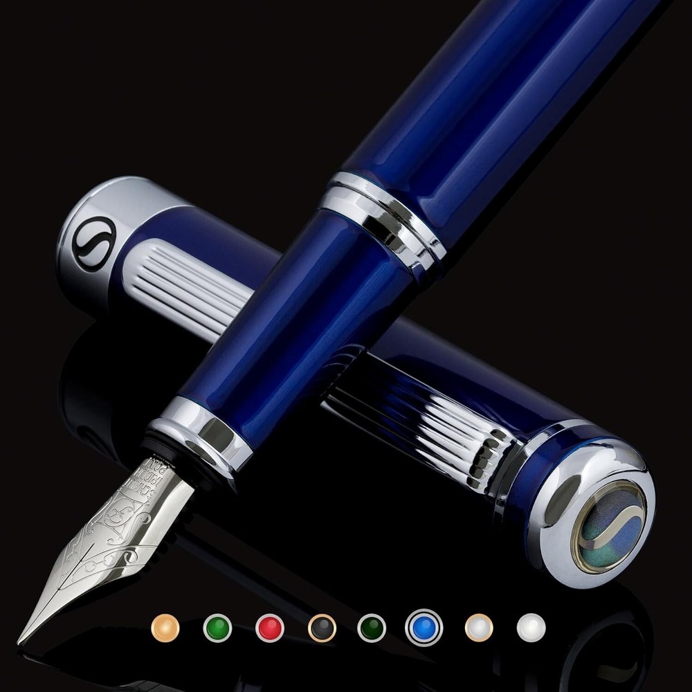 Schmidt Nib Fountain Pen in Midnight Blue and Chrome – Elegant Gift Set  
