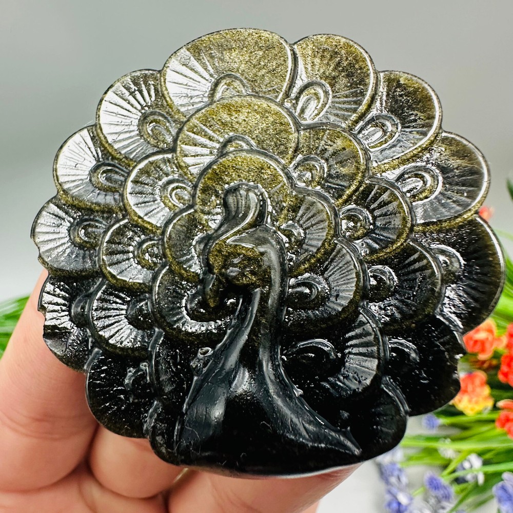 Natural Gold Obsidian Peacock Quartz Skull Crystal Reiki Healing Specimen