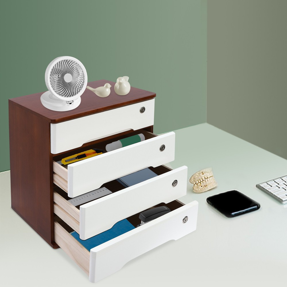 Wooden Desktop Storage Cabinet 15.75*11.02*15.94 in Desk Storage Box Lockable