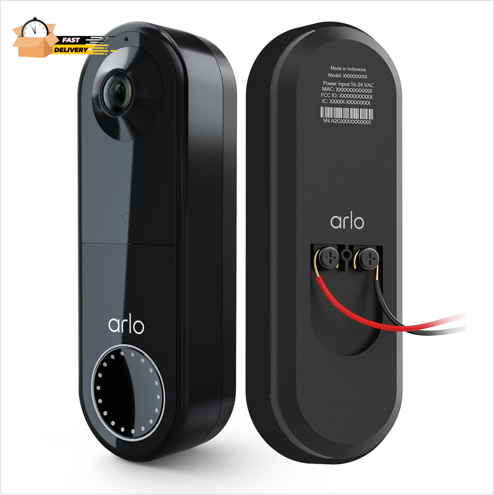 Essential Wired Video Doorbell - HD Video, 180° View, Night Vision, 2 Way Audio