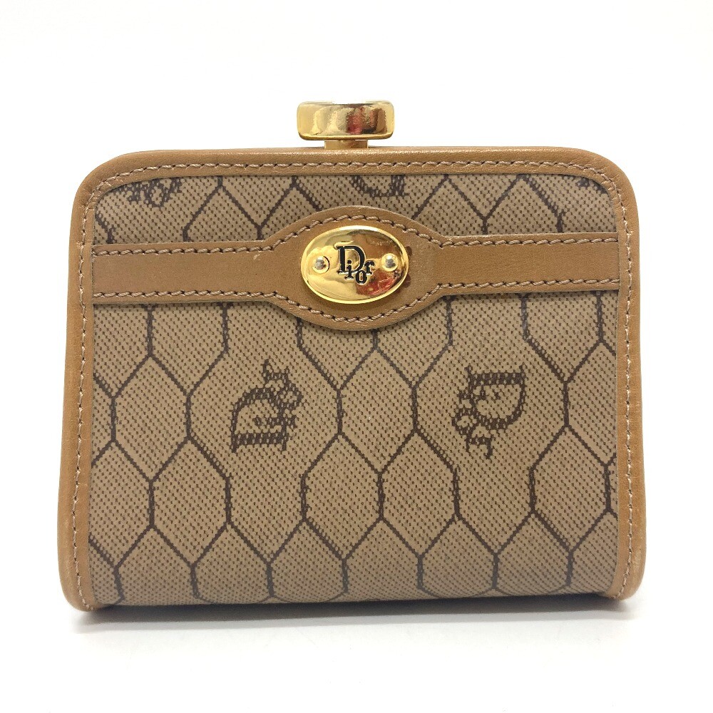 Dior Kisslock Leather Coin Purse in Brown with Gold Hardware