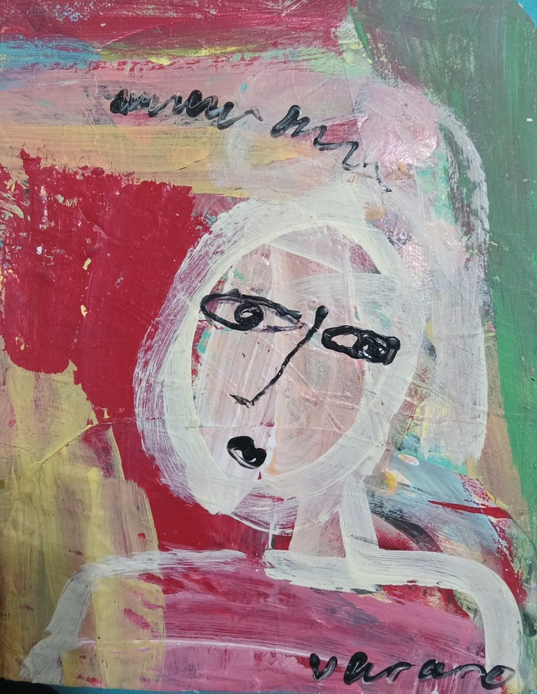 Original Ooak Abstract Cubist Primitive Portrait Figurative Outsider Painting