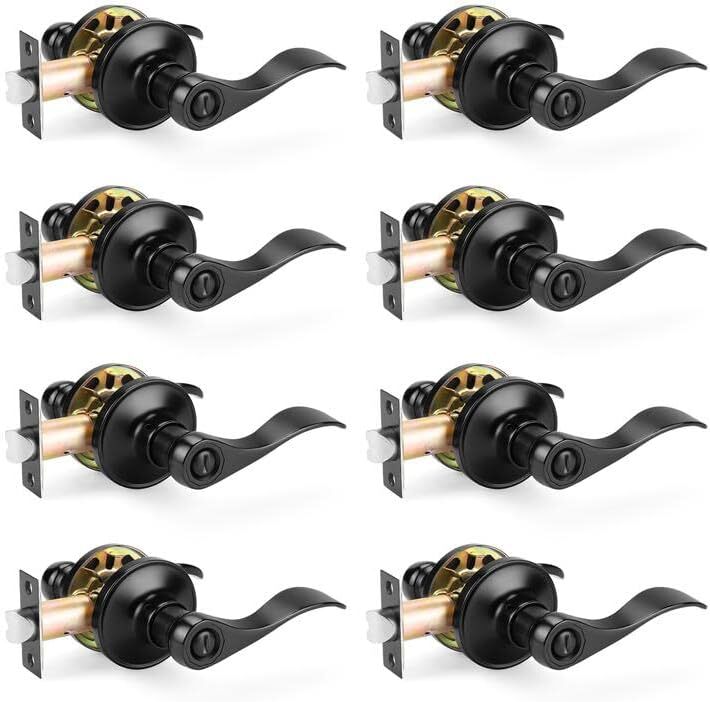 Probrico Matte Black Wave Style Bed/Bath Door Levers, 8 Pack