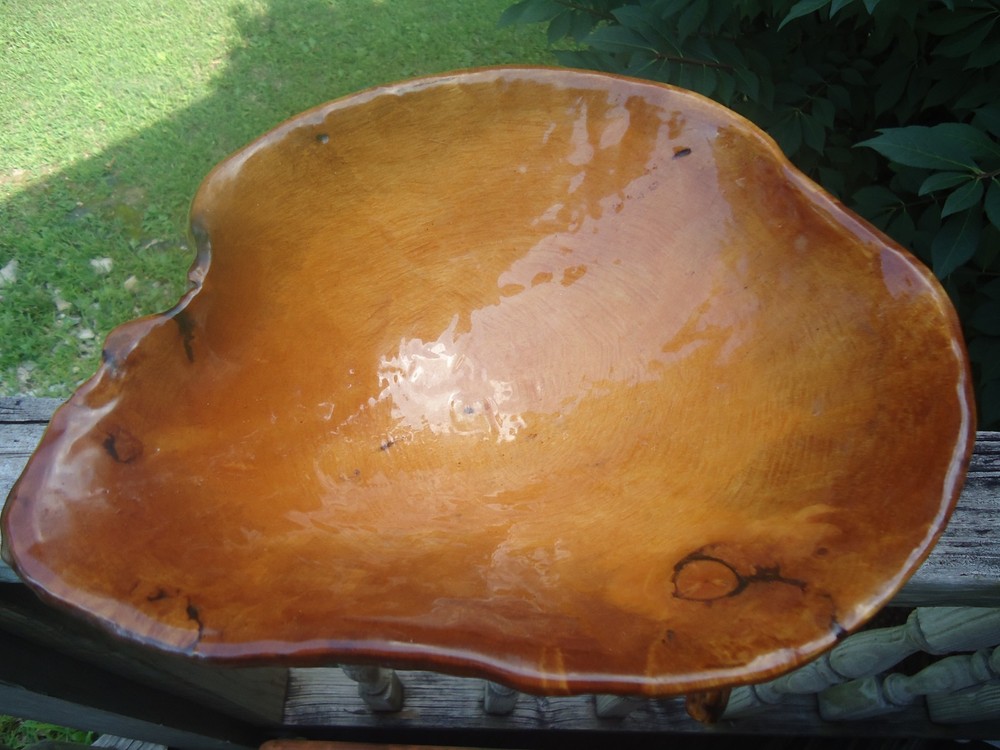 VTG Handcrafted Lacquered Wood Pedestal Bowl Signed Yukon 11x4 Lightweight