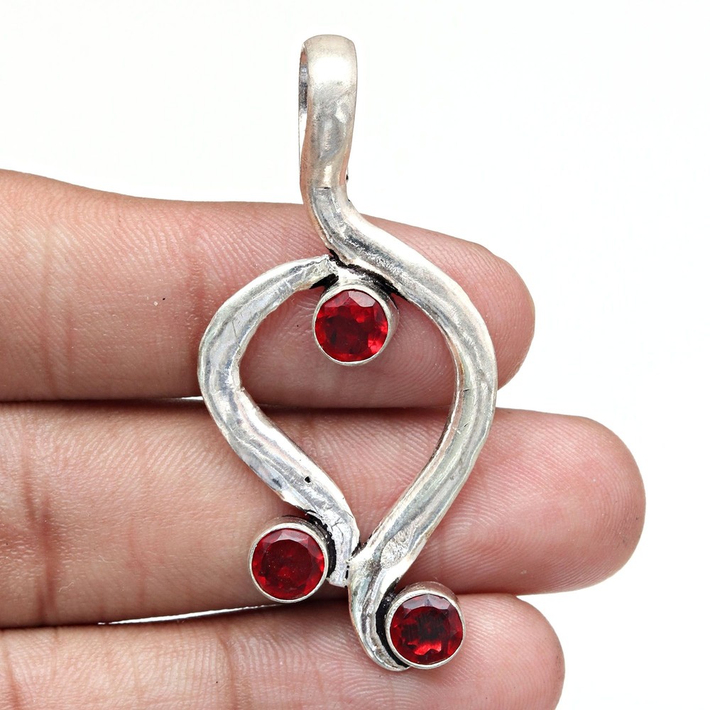 Garnet Silver Pendant with Natural Red Gemstone in Gold Plated Sterling Jewelry