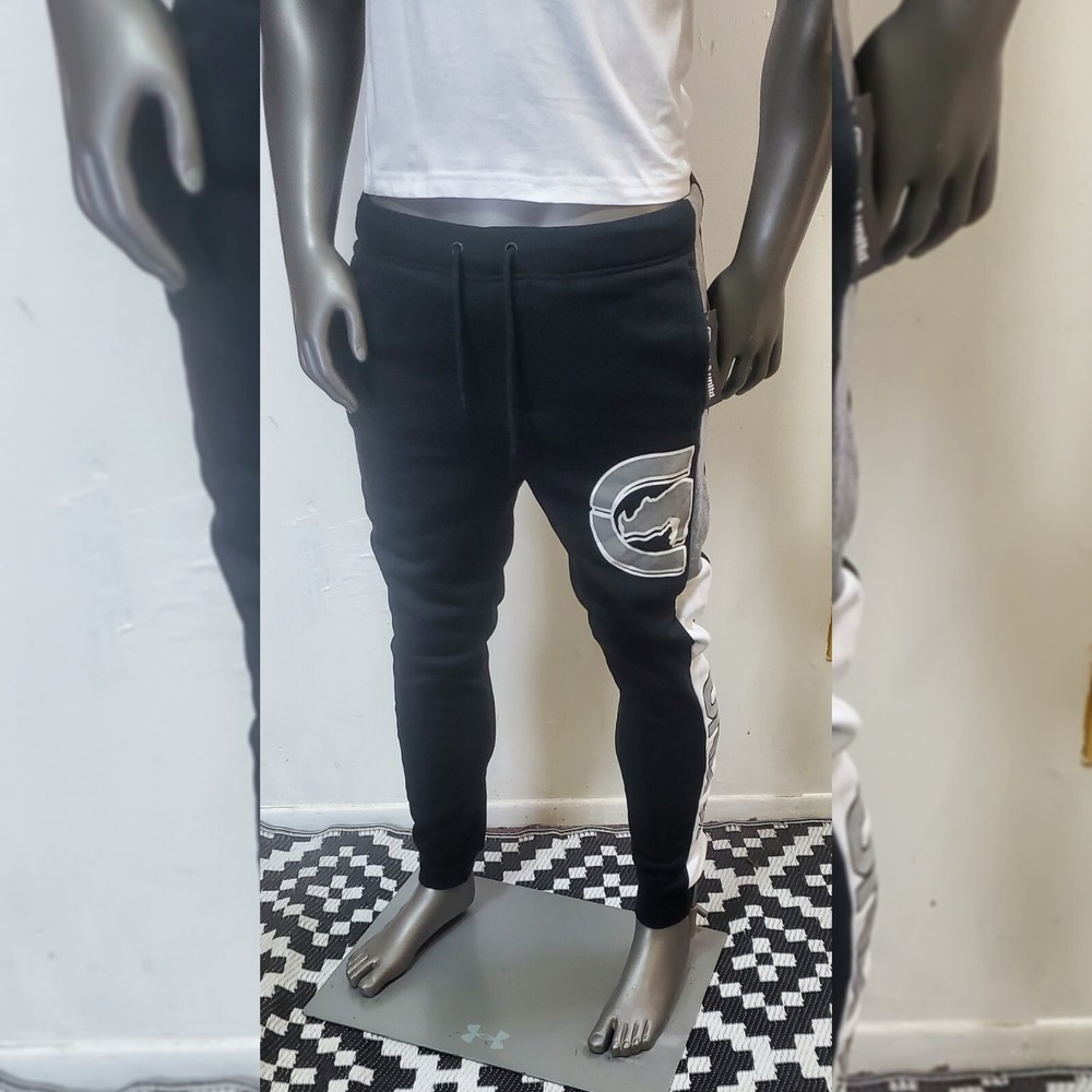 ECKO UNLTD FLEECE JOGGER PANTS MEN'S WITH POCKETS SIZE M BLACK RHINO LOGO PRINT