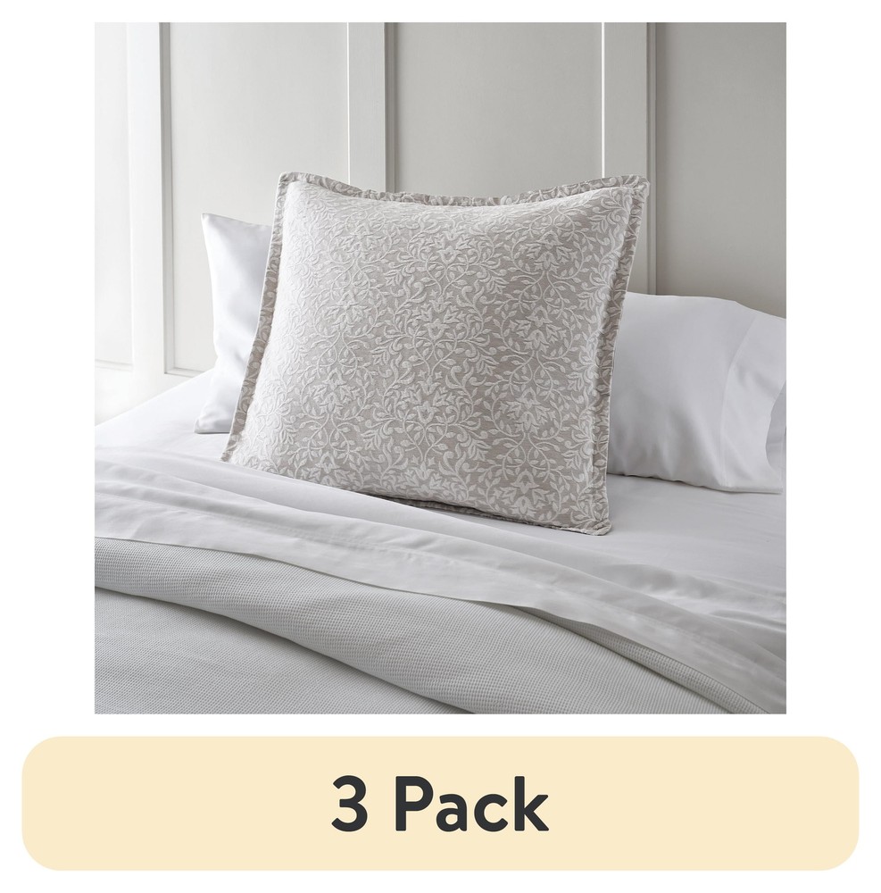 (3 pack) Better Homes and Gardens Embroidered Euro Pillow Sham,/Grey, 26