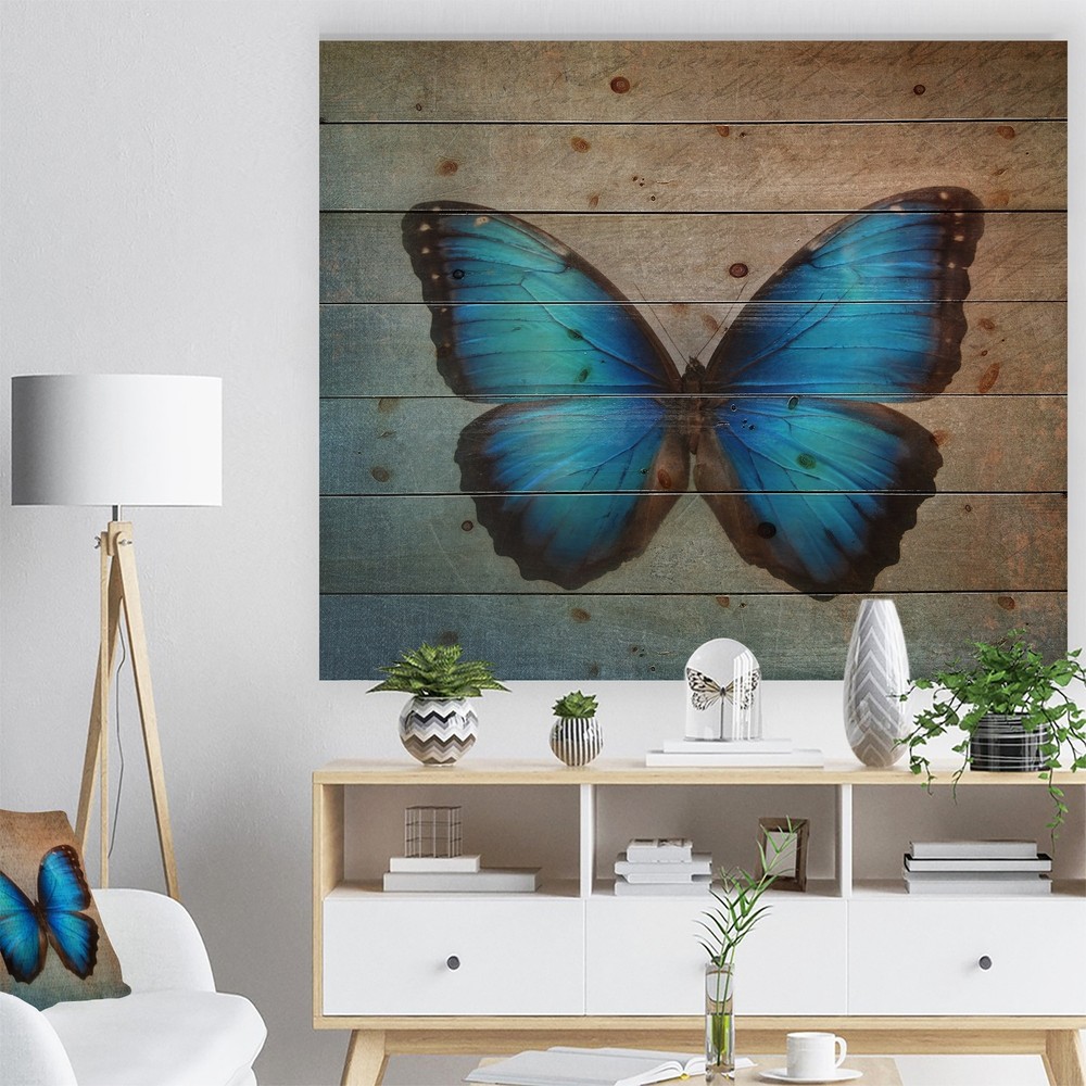 Designart 'Blue Vintage Butterfly' Floral Art Print on  Small