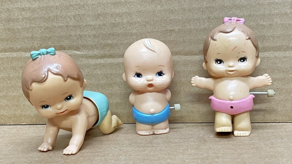 Vtg TOMY Wind-Up Walking Baby 1977 Kid-A-Longs Crawling Toddling Walker Lot RARE
