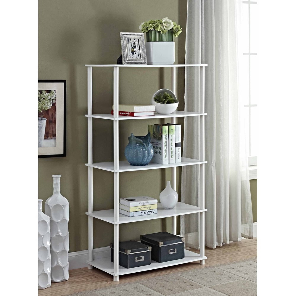 No Tools Needed 5-Tier White Storage Bookcase for Easy Assembly