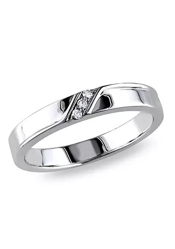 0.10Ct Round Cut Moissanite Men's Band Ring in 14K White Gold Plated Silver