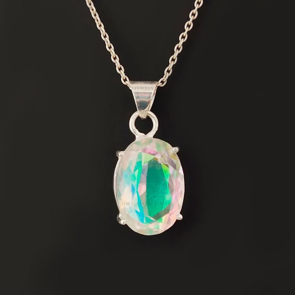 Oval Angel Aura Quartz Pendant in 925 Sterling Silver Jewelry Gift