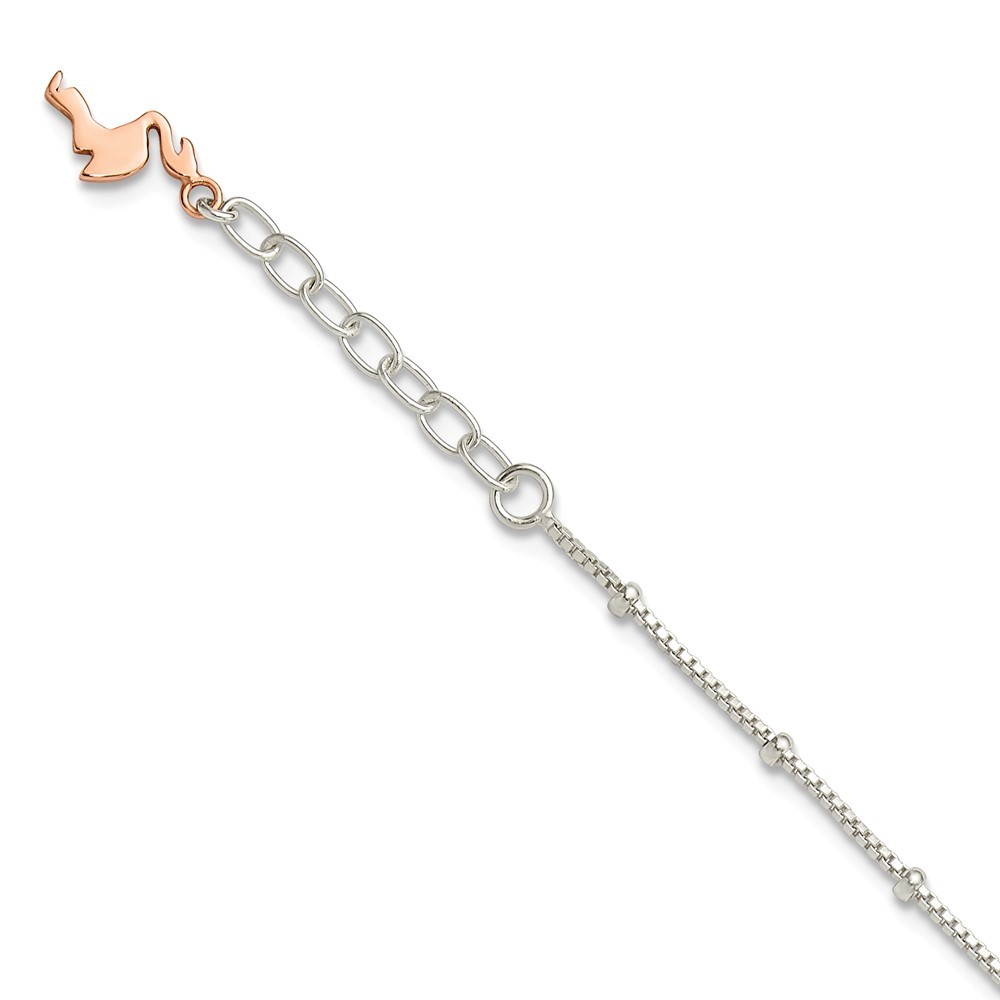 Sterling Silver Beaded Rose Tone Flamingo Anklet 9