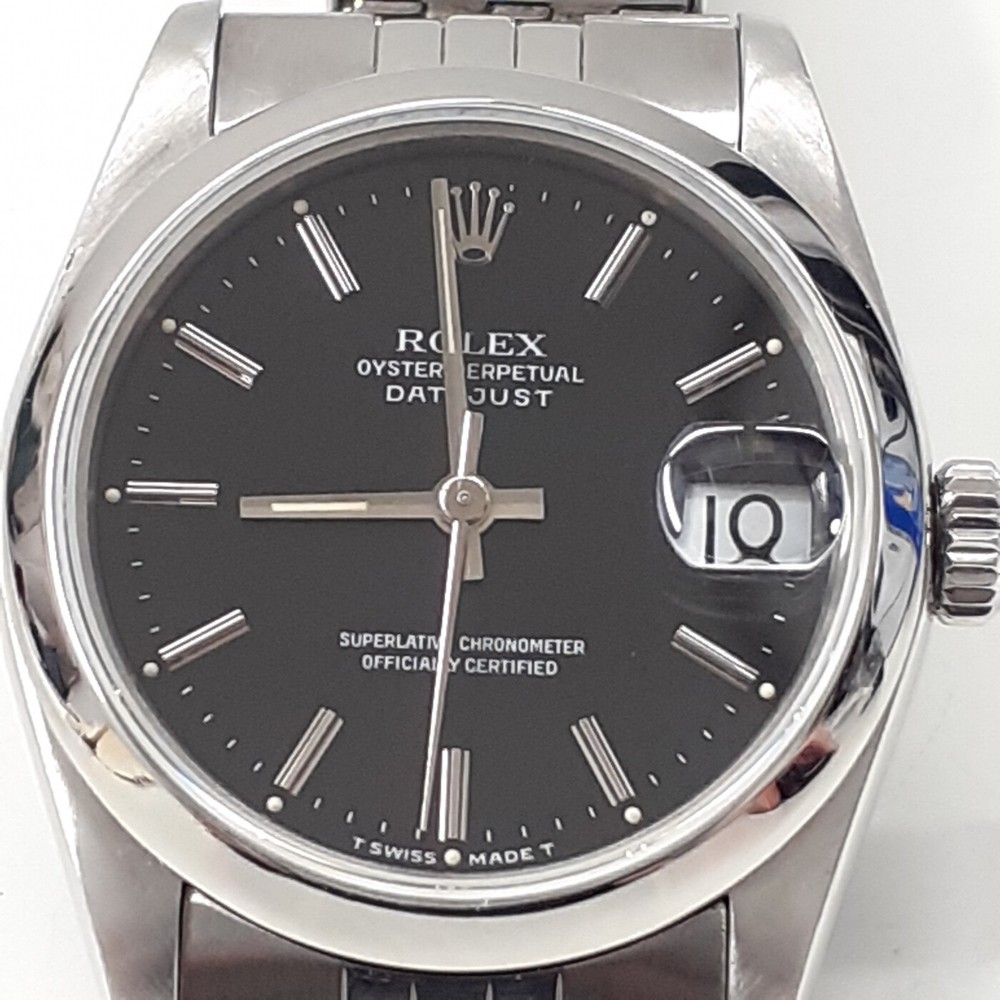 Rolex Mid size Datejust 31 mm Jubilee Black Dial Steel Watch 68240 E Series 1990