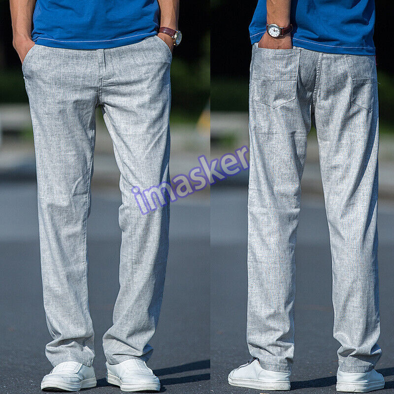 Men's Summer Linen Pants Loose Trousers Casual Pants Straight Silk Cotton Linen