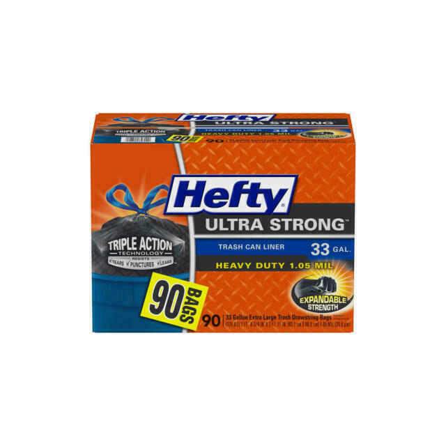 Hefty Ultra Strong Trash Can Liner/Trash Bag, Black - 9lb (90 Count)