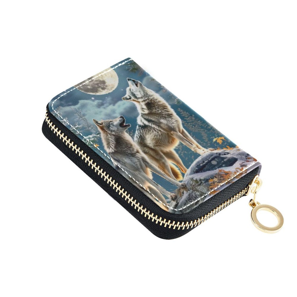 RFID-Blocking Wolf Moon Leather Zipper Wallet for Credit Cards-image