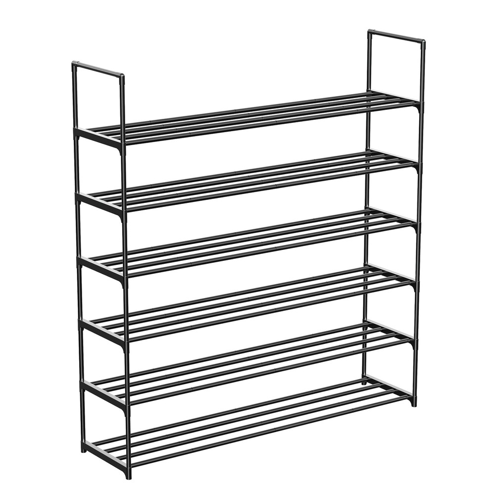 6-Tier Black Metal Shoe Rack Organizer Holds 30 Pairs