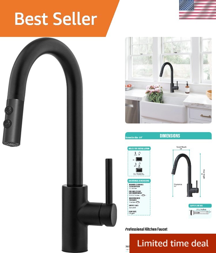 Commercial Black Stainless Steel Pull-Down Kitchen Faucet with Single Handle Sprayer