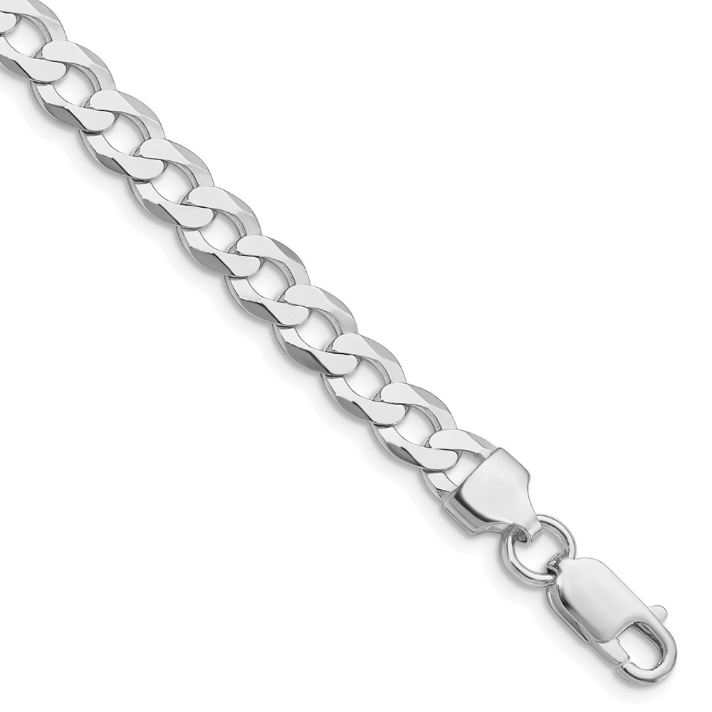 Elegant 6.8mm Rhodium-Plated Sterling Silver Flat Curb Chain Anklet 9 Inch 10.32g