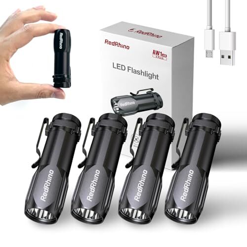 Small LED Flashlight 4 Pack, Rechargeable EDC Compact Pocket Lights, 400 4B