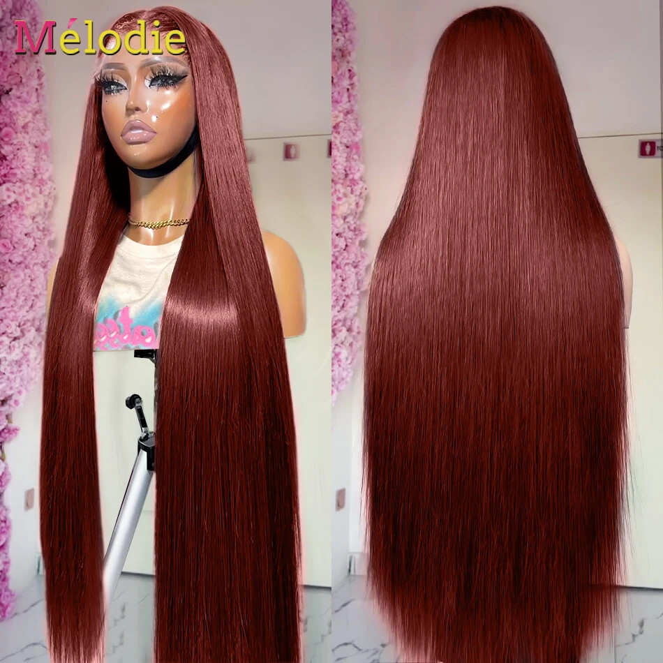 Brazilian Human Hair HD Lace Front Wig Reddish Brown Straight Preplucked