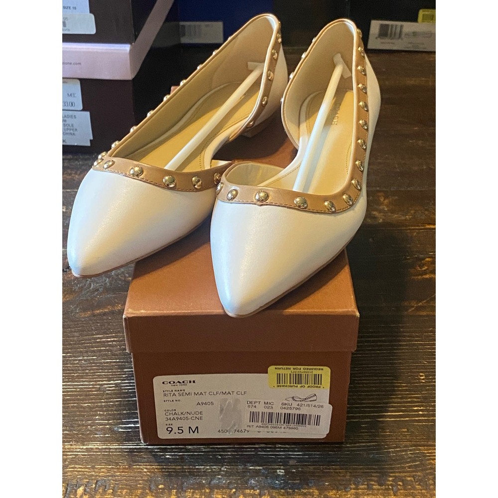 Coach Womens Flats Rita D'Orsay Semi Matte Patent Leather Studded Nude 9.5M NIB