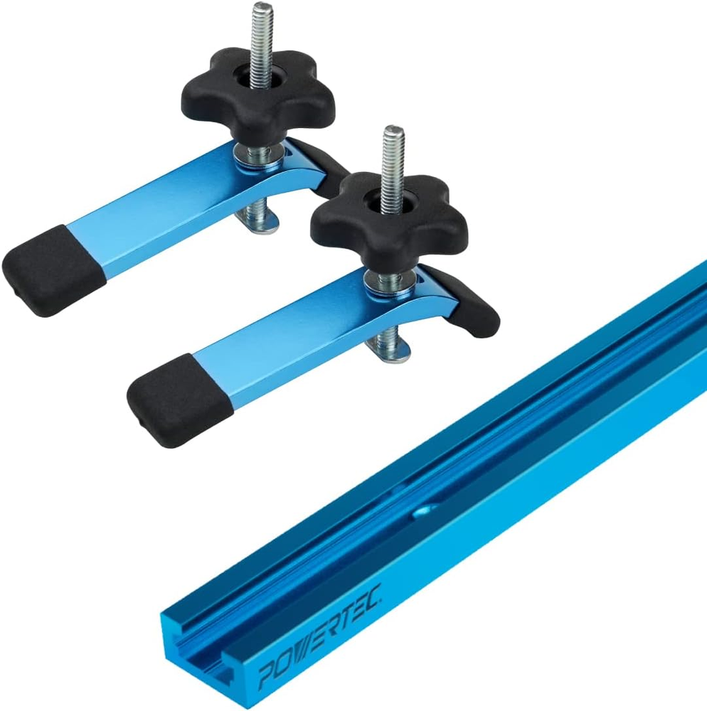 48-Inch Anodized Blue Universal T-Track with 2 Hold-Down Clamps 71169