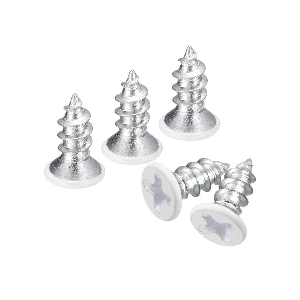 ST4x10mm White Self Tapping Screws, 25pcs Flat Head Phillips Wood Screws