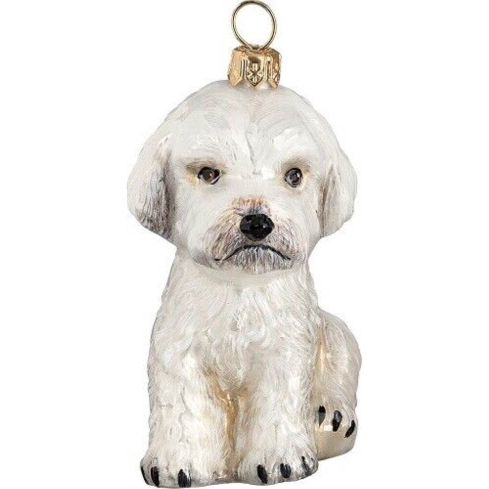 White Maltipoo Dog Polish Glass Christmas Ornament Made in Poland Decoration