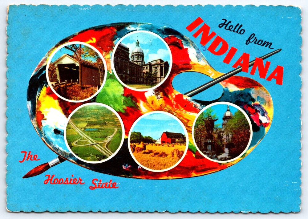VINTAGE OLD ANTIQUE POSTCARD PHOTO INDIANA HOOSIER STATE LANDMARKS PAINT PALETTE
